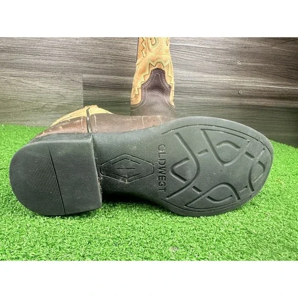 Old West Youth Kids Size 2.5M Shoes Brown Black Leather Western Cowboy Boot - Picture 6 of 6